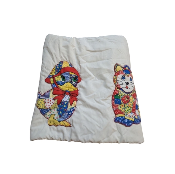Vintage Patchwork Kitty Duck Animal Crib Blanket Cottagecore Baby Unisex - Picture 2 of 8